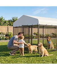 gaomon Duty Outdoor Dog Kennel Run Spacious Metal Enclosure with Waterproof Roof, Feeding Doors, Secure Lock Large Dog House Pet Cage
