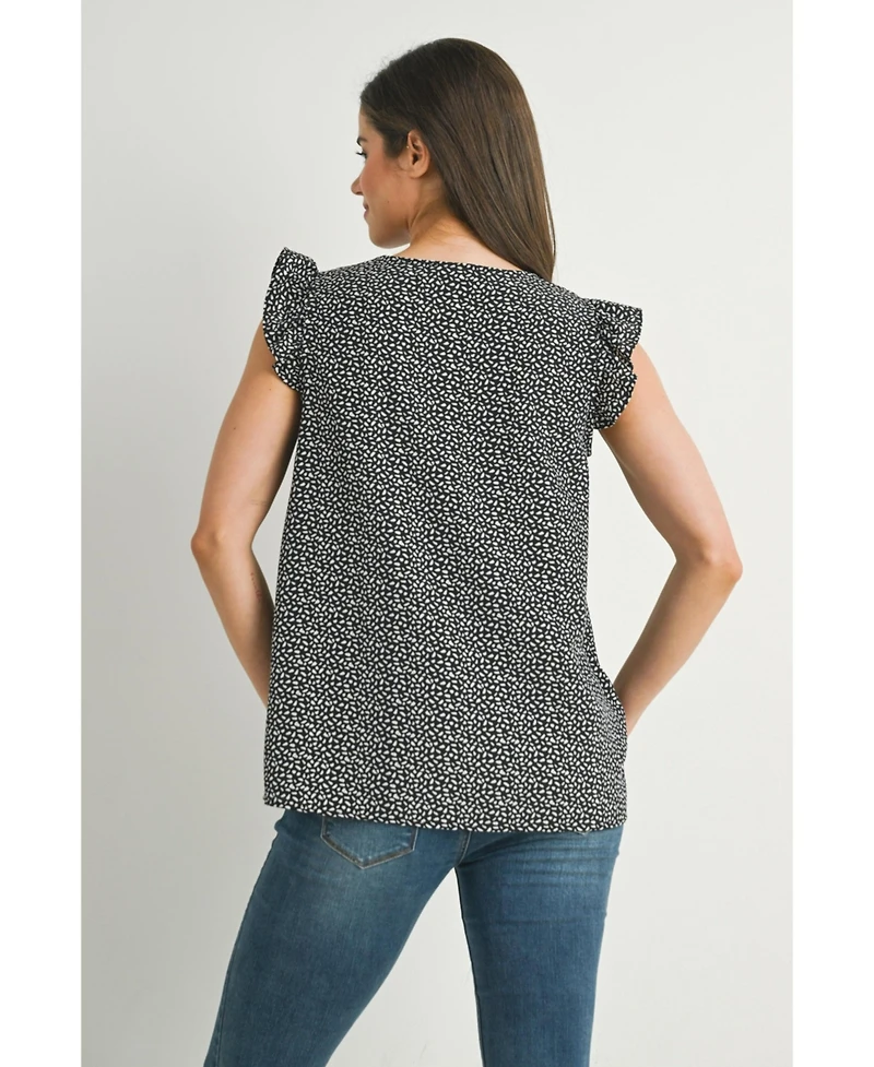 Hello Miz Women's Printed Flutter Cap Sleeve V-Neck Maternity Top