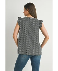 Hello Miz Women's Printed Flutter Cap Sleeve V-Neck Maternity Top