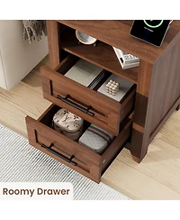 gaomon Set of 2 Farmhouse Nightstand 2 Drawers and Open Compartment, Charging Station, End Table for Bedroom or Living Room