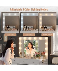 gaomon Makeup Vanity Desk with Mirror, 45"W Dressing Table with 11 Drawers and Glass Tabletop, Brightness Adjustable Makeup Vanity Table for Bedroom