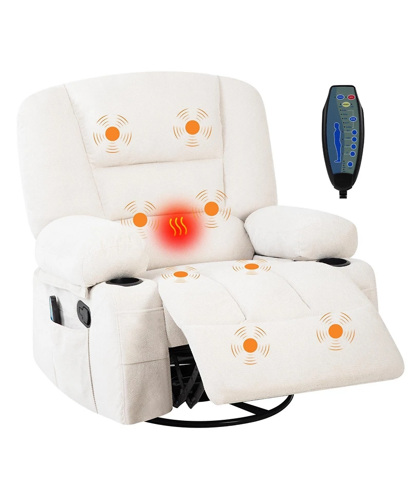 homfan Manual Swivel Recliner Chair with 360degree(s) Rocker Glider, Vibration Massage and Heat, Chenille Lounge for Living Room, Bedroom
