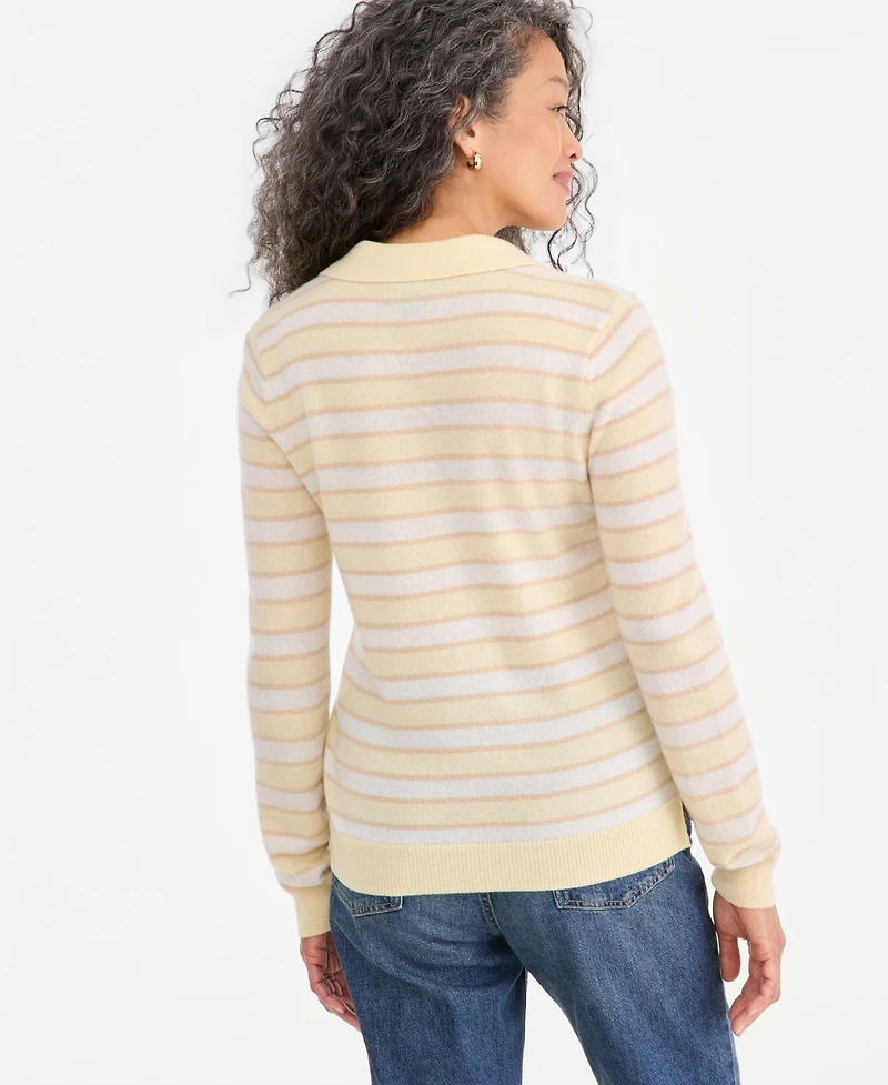 Charter Club Women's 100% Cashmere Striped Collared V-Neck Sweater, Macy's Exclusive