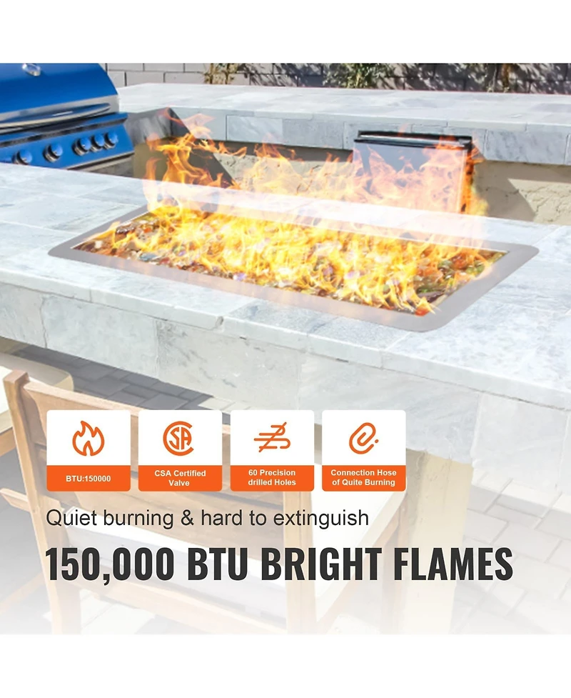 Cozito Drop-in Fire Pit Pan, Stainless Steel H-Burner Kit