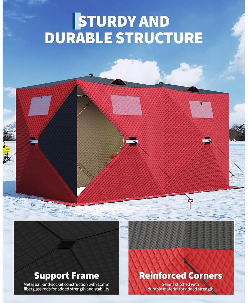 homfan Ice Fishing Shelter, 210D Quilted Fabric Insulated Pop-Up Tent, Portable Winter Hub