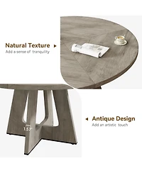 homfan 47" Round Farmhouse Dining Table, Seats 4-6, Wood Top and Legs, for Kitchen or Living Room