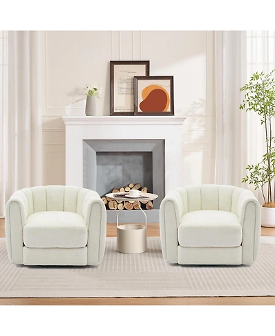 homfan Modern 360 degrees Swivel Barrel Accent Chair Set of 2 Soft Stuffed Fabric Striped Backrest Lounge for Living Room Bedroom Reading Nook