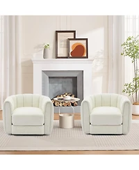 homfan Modern 360 degrees Swivel Barrel Accent Chair Set of 2 Soft Stuffed Fabric Striped Backrest Lounge for Living Room Bedroom Reading Nook