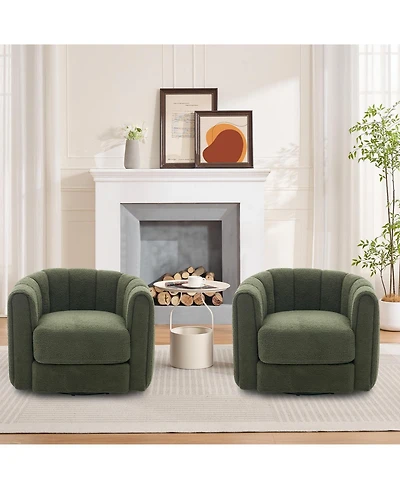 homfan Modern 360 degrees Swivel Barrel Accent Chair Set of 2 Soft Stuffed Fabric Striped Backrest Lounge Chair for Living Room Bedroom Reading Nook