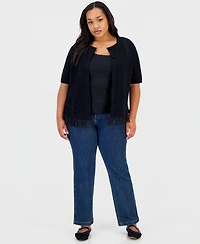 And Now This Trendy Plus Short-Sleeve Pointelle Lace-Hem Cardigan, Macy's Exclusive