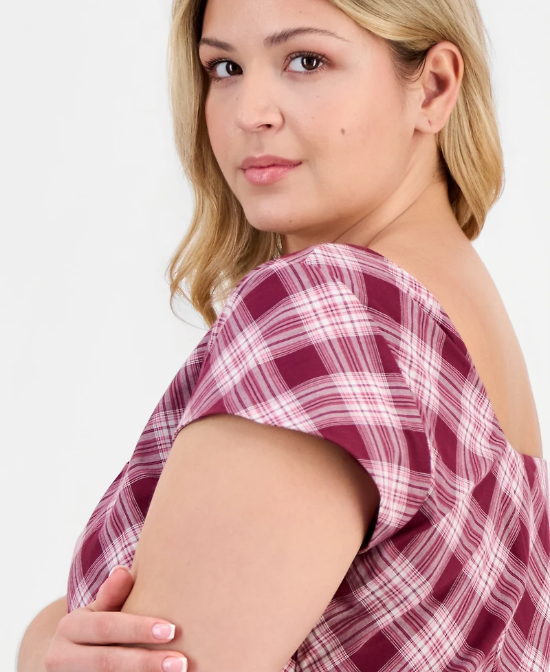 And Now This Trendy Plus Square-Neck Short-Sleeve Cotton Maxi Dress, Macy's Exclusive