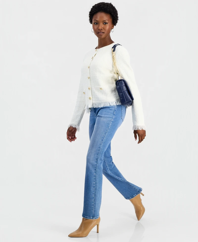 I.n.c. International Concepts Petite Frayed Button Down Textured-Knit Cardigan, Macy's Exclusive