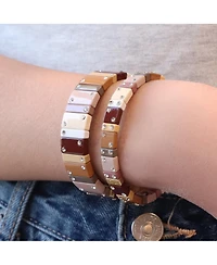 The Lovery Mocha Domino Stretch Bracelet 14K Gold-Plated Over Brass 16 millimeters