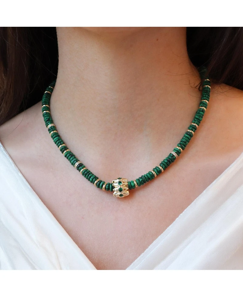 The Lovery Malachite Bead Rondel Necklace 18K Gold Plated Over Brass