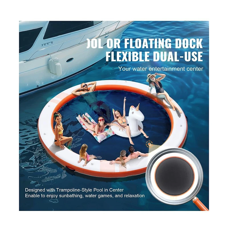 Sugift Inflatable Floating Dock 8 ft Round with 5 ft Trampoline Mesh Pool and Ladder