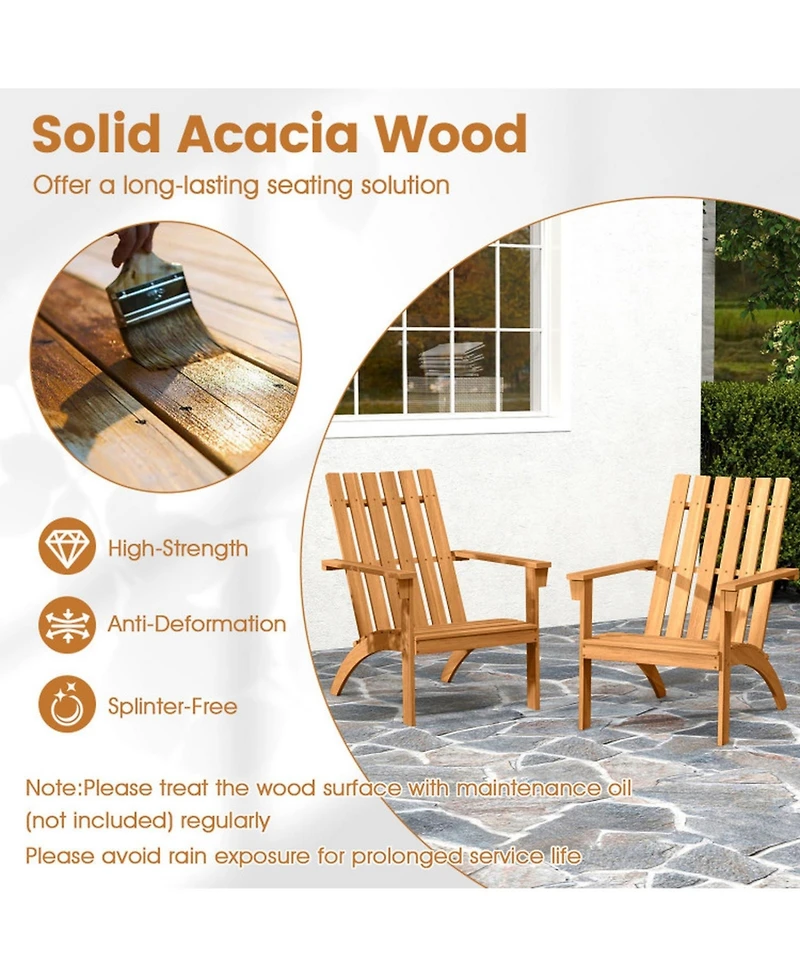 Sugift Acacia Wood Adirondack Chair with 100-Degree Backrest and Deep Curved Seat