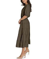 Calvin Klein V-Neck Elastic Waistband Midi Dress