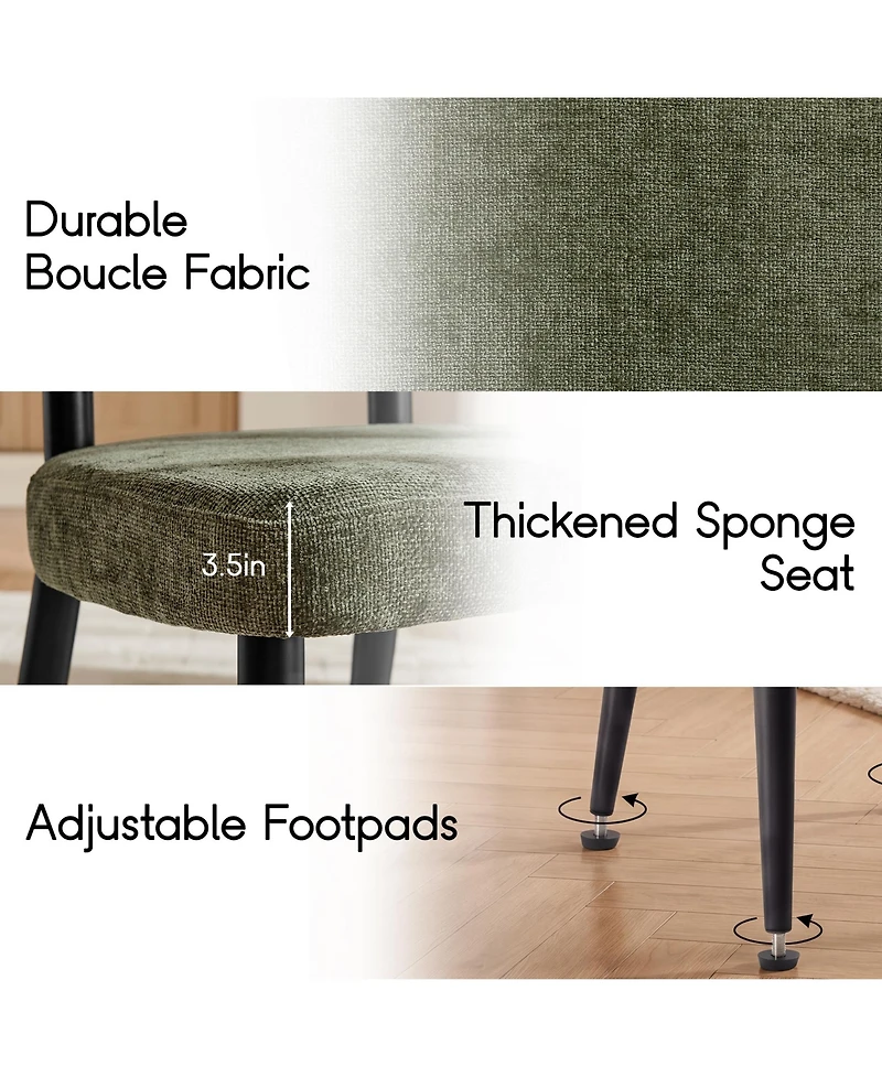Morden Fort Curved Back Dining Chair Set of 2, Modern Fabric Dining Room Chair Kitchen Chairs, Farmhouse Dinner Chair for Kitchen Dining Room