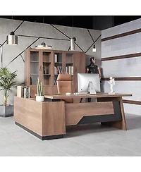 logicfox Adjustable Width 70.8 In to 78.74IN L Shape Executive Office Desk with Cabinets