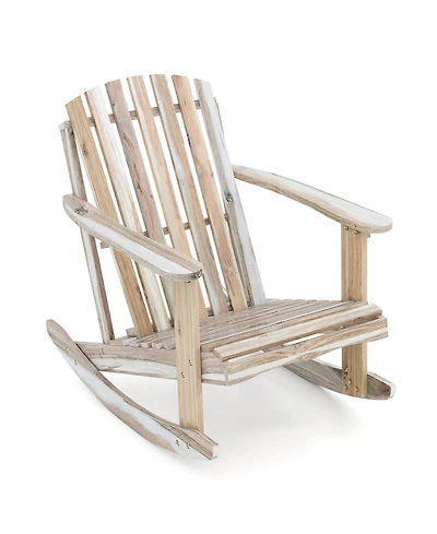Sugift Acacia Wood Adirondack Rocking Chair with High Fanned Back and Wide Armrests