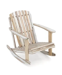 Sugift Acacia Wood Adirondack Rocking Chair with High Fanned Back and Wide Armrests