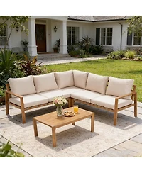 Asagikoiai 4 Piece Aluminum Patio Sectional Set with Cushions and Coffee Table