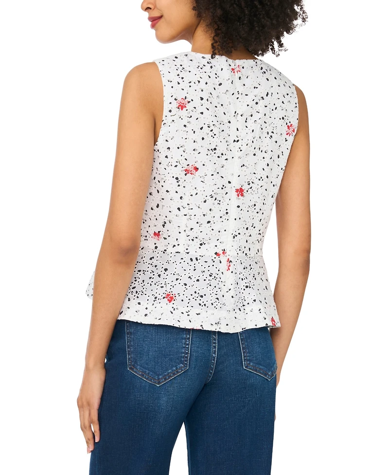 CeCe Women's Printed V-Neck Sleeveless Flowy Blouse