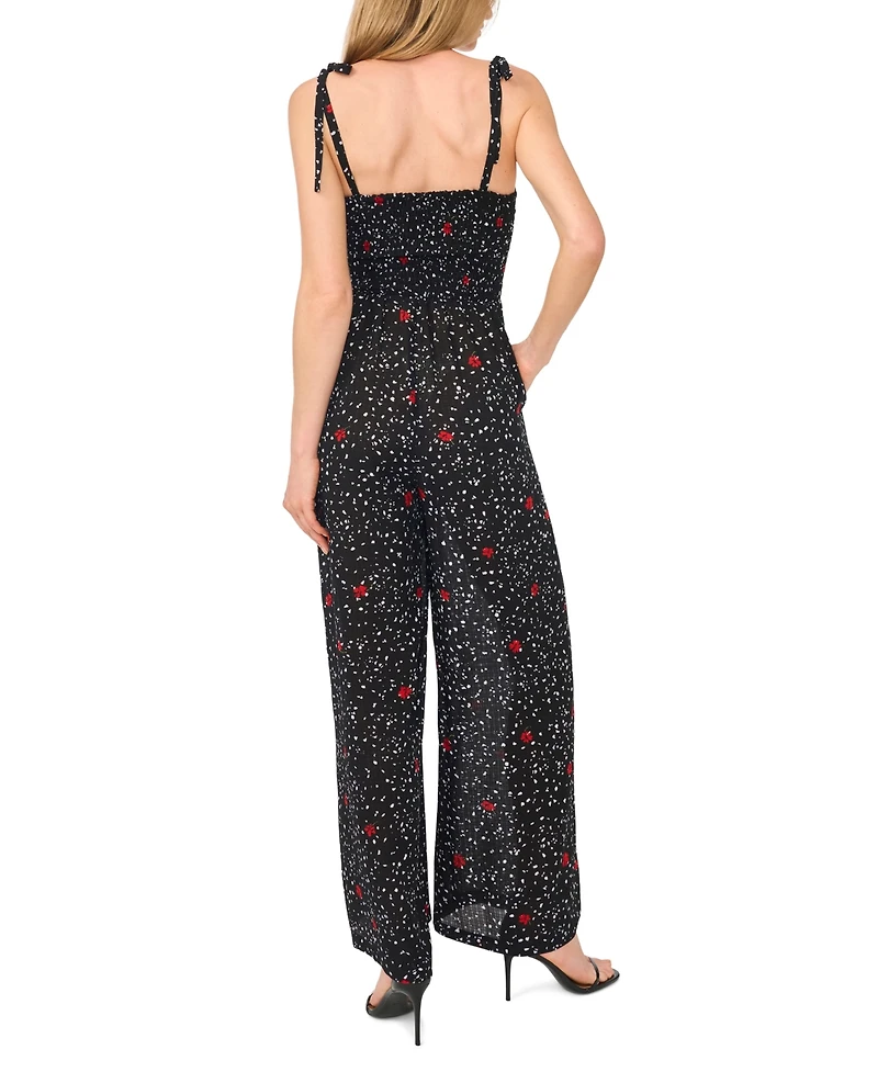 CeCe Women's Square Neck Smocked Bodice Jumpsuit