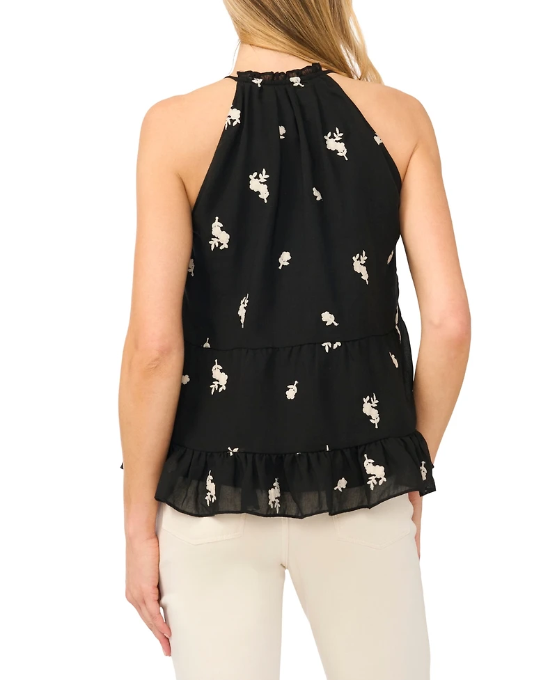 CeCe Women's Tie V-Neck Sleeveless Ruffle Top