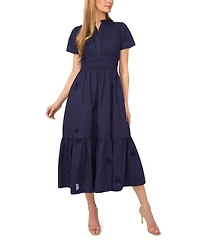 CeCe Women's V-Neck Double Elastic Waistband Midi Dress