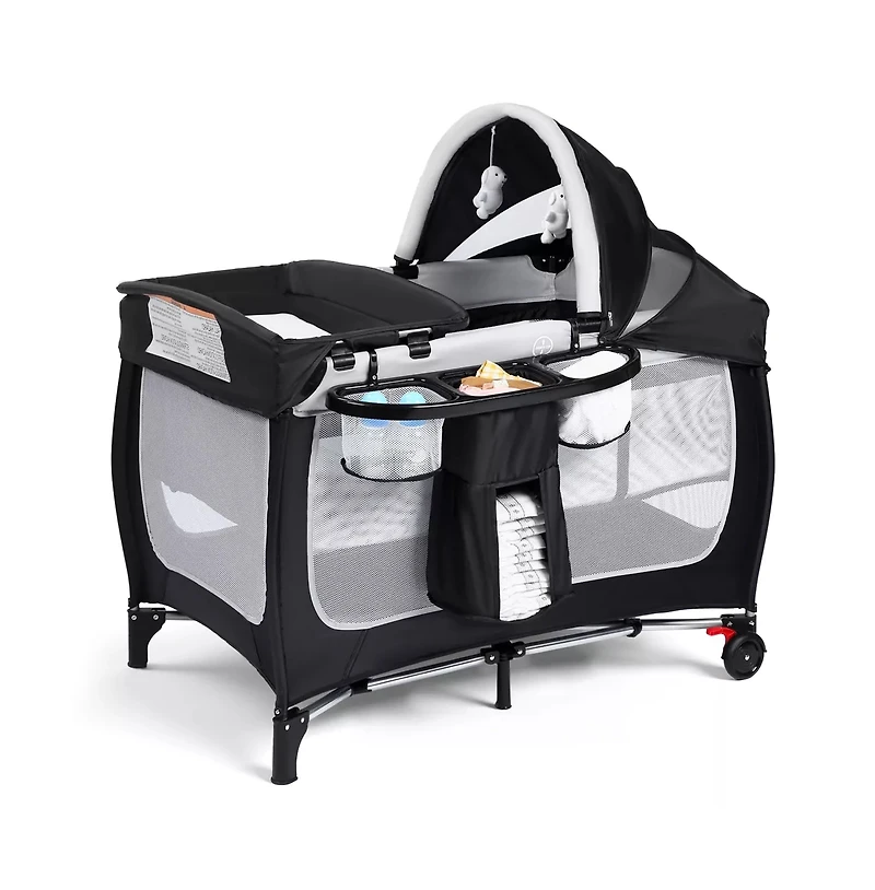 Kinder King 4-in-1 Portable Baby Playard with Bassinet, Changing Table and Canopy