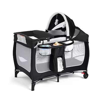 Kinder King 4-in-1 Portable Baby Playard with Bassinet, Changing Table and Canopy