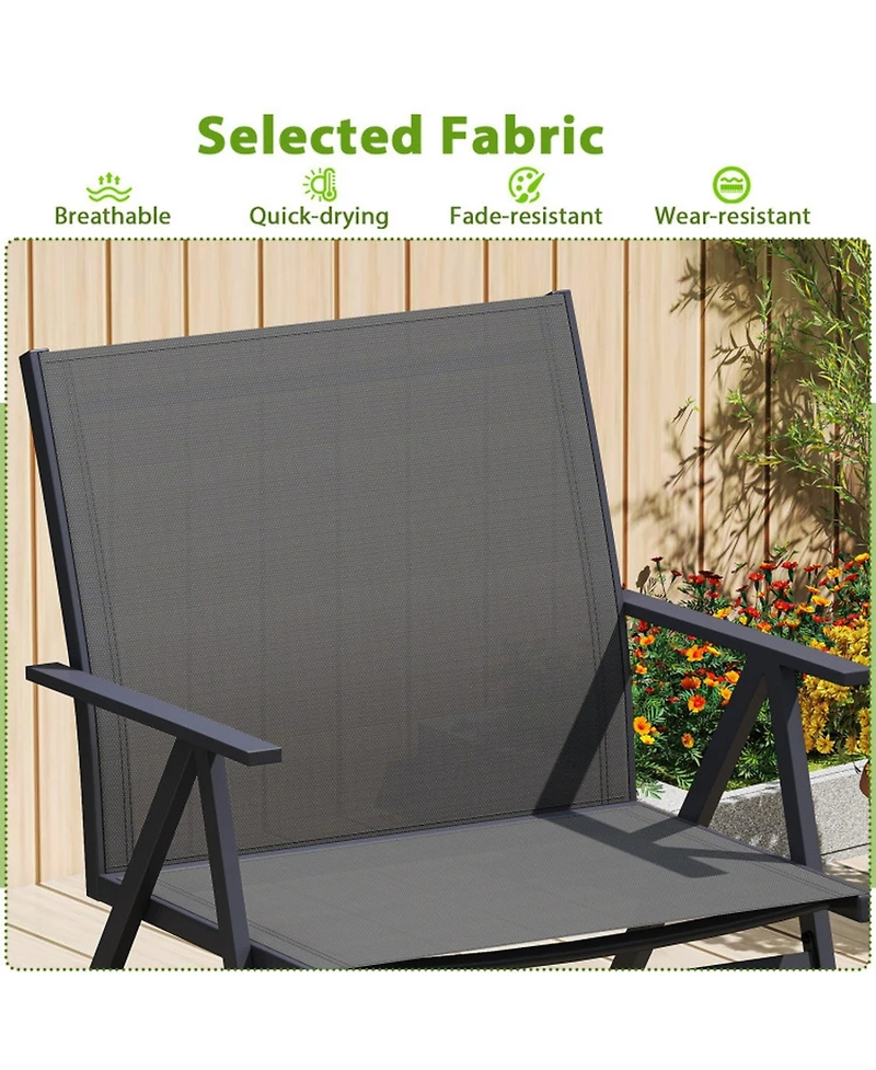 Sugift Set of 2 Mesh Fabric Patio Lounge Chairs with Metal Frame and Wide Seat