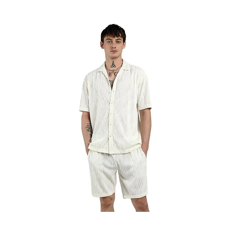Campus Sutra Men's Ivory White Self-Design Wave Co-Ord Set