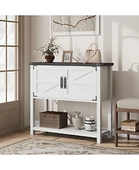 homfan Farmhouse Console Table with 2 Doors, 32" White Coffee Bar Cabinet for Entryway Kitchen