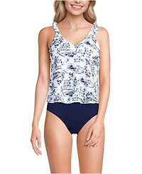 Lands' End Women's D-Cup Tie Shoulder Flutter Tankini Top