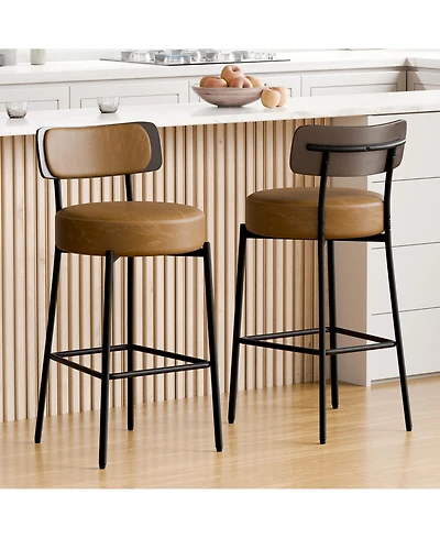 Dyhome 24 inches Bar Stools Set of 2, Counter Height with Leather Pad Wood Back