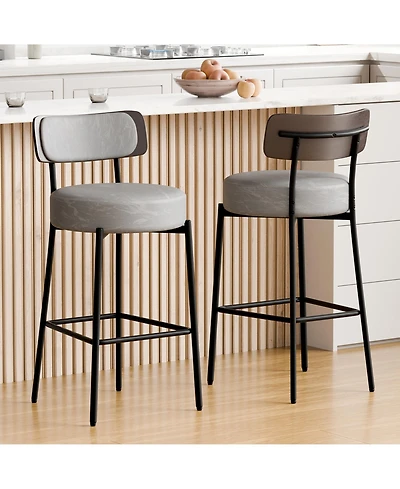 Dyhome 24 inches Bar Stools Set of 2, Counter Height Bar Stools with Leather Pad Wood Back