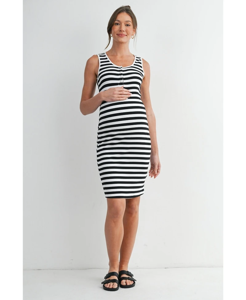 Hello Miz Maternity Sleeveless Striped Bodycon Nursing Friendly Dress