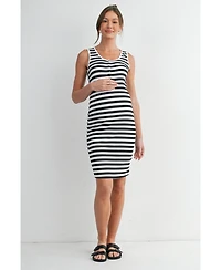 Hello Miz Maternity Sleeveless Striped Bodycon Nursing Friendly Dress