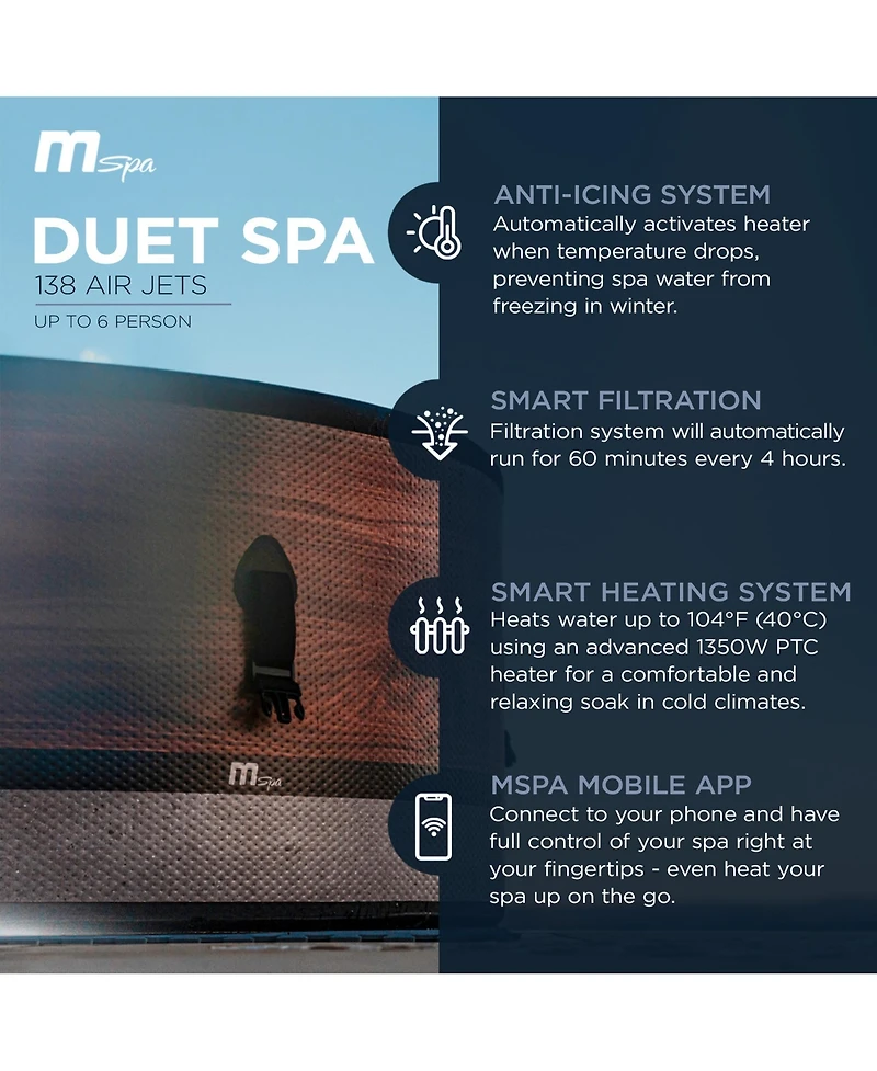 MSpa M Spa Round Inflatable Bubble Massage Spa, 4 to 6 Person Outdoor Hot Tub, Duet