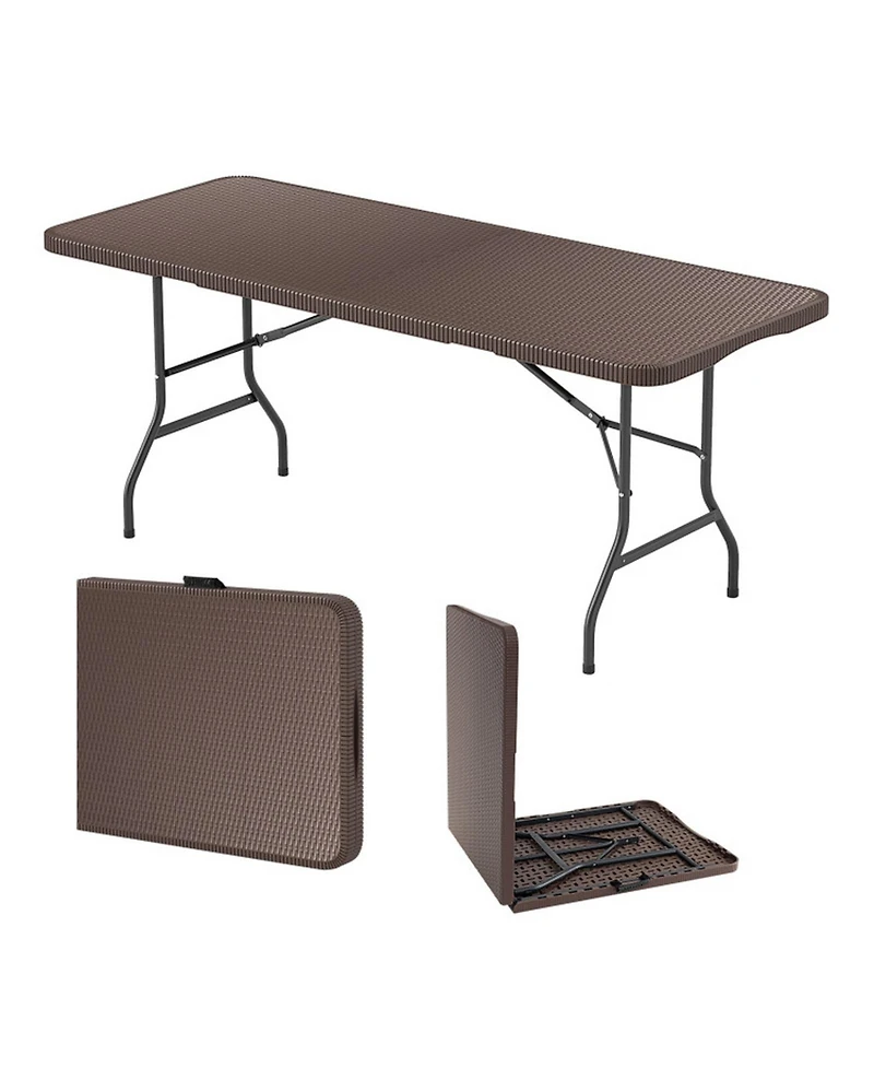 Sugift 6 Feet Portable Folding Table with Rattan-Look Hdpe Top and Lock