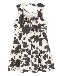 Rare Editions Girls' 7-16 Cow Print Twill Paneled A-Line Dress with Necklace