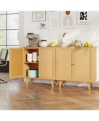 Gouun Bamboo Buffet Storage Cabinet with Pe Rattan Doors, 31.5 x 13.5 x 33.5