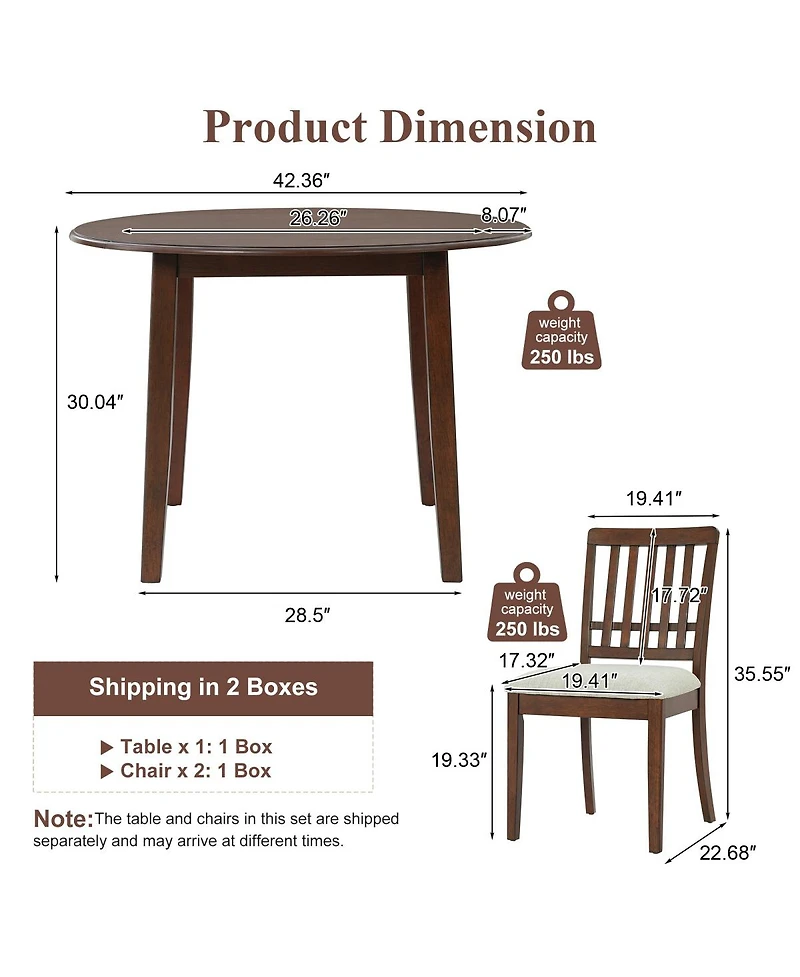 Streamdale Furniture 2-Person Folding Wood Dining Set with 2 Chairs