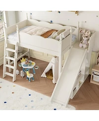 Streamdale Furniture Twin Loft Bed with Storage, Wardrobe, Slide, and Ladders, Solid Wood