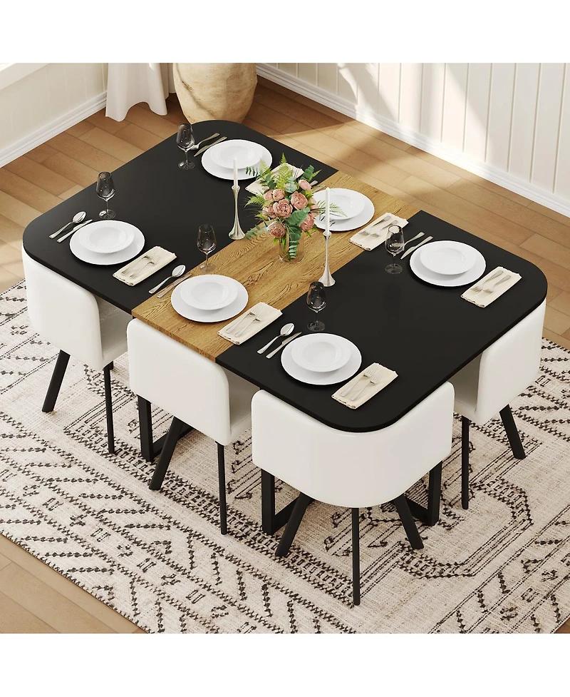 Streamdale Furniture 7 Piece Modern Dining Set and Wood Table with 6 Faux Leather Chairs