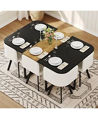 Streamdale Furniture 7 Piece Modern Dining Set and Wood Table with 6 Faux Leather Chairs