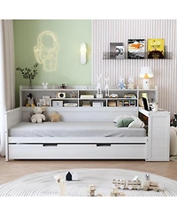 Streamdale Furniture Wooden Twin Daybed with Trundle, Storage Shelves, and Study Desk