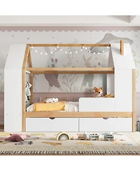 Streamdale Furniture House Platform Bed with Drawers and Shelves